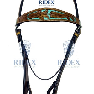 Handcrafed Durable Leather Western Headstall & Breast Plate Collar Set All Size Free Shipping.
