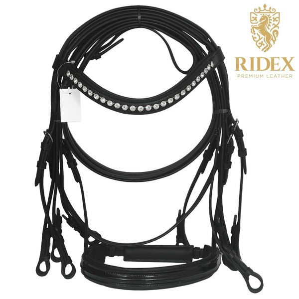 Handcrafted Weymouth Leather Bridle white Crystal Browband double Leather Durable Reins