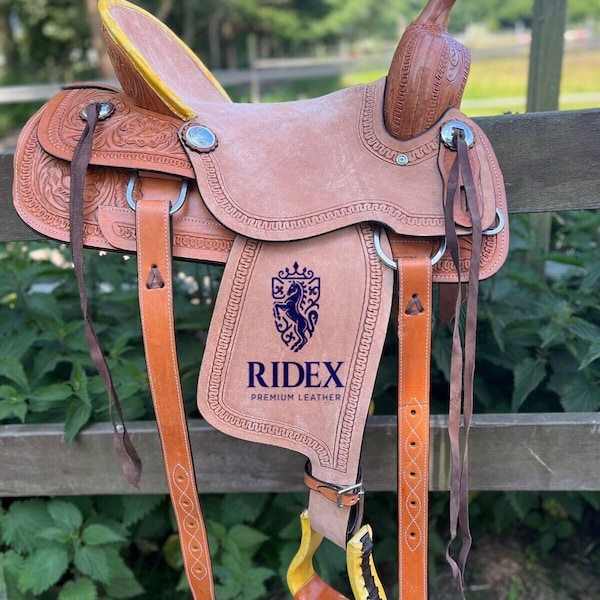 Leather Hand carved Roper Ranch Western Rough Out Saddle All Size 10"-18.5"