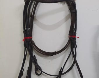 Crystal Browband With Gold Piping Drop Noseband Horse Dressage Leather Bridle For Horse.