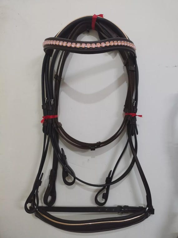 Bride De Dressage En Cuir Avec Strass Dorés Et Rembourrage Doux - Alfalah International