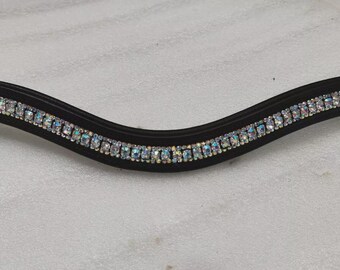 Crystal Browband for Horses 3-Row Leather, All Sizes For Horse.