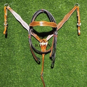 New Leather Western Headstall & Breast Plate Collar Set