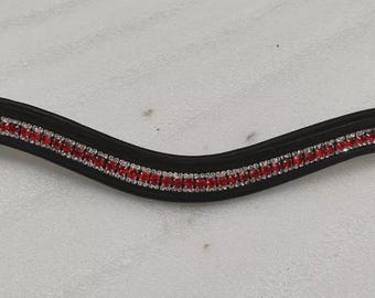 3 row Red & White Stylish Browband Made on Genuine Leather For Horses.