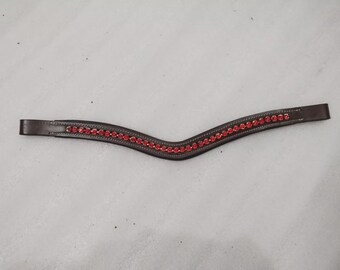 Red Crystal Horse Browband 6mm Leather Bridle Part For Horse