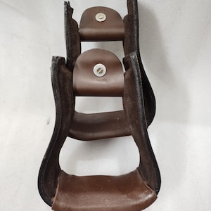 New Leather Covered Stirrups 2.5&quot; Inches Wide Hand Carved .
