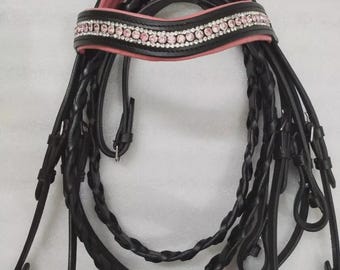 Padded Comfort Bridle With Pink Stone & Padding Dressage Leather Bridle For Horse.
