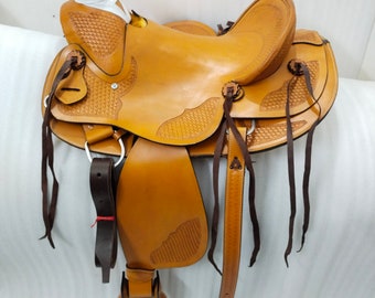Selle Western Vintage JEUNESSE Cuir Marron - Corne Laiton - Équitation
