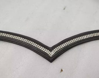 Crystal V-Shape Leather Horse Browband , Black or Brown For Horse.