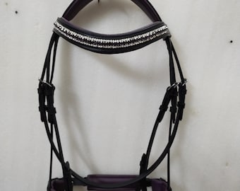 Padded Comfort Bridle With Purple Color Stone & Padding Leather Dressage Bridle For Horse.