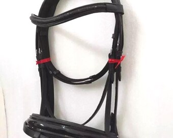 Dressage Black Rock Crystal Brow-band Leather Bridle Softy Padding For Horse.