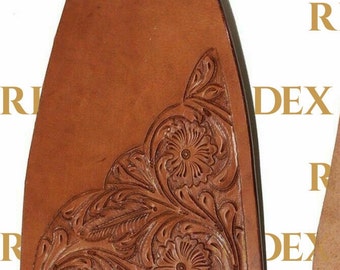 Garde-boue western en cuir marron foncé repoussé à la main - Grande taille - France