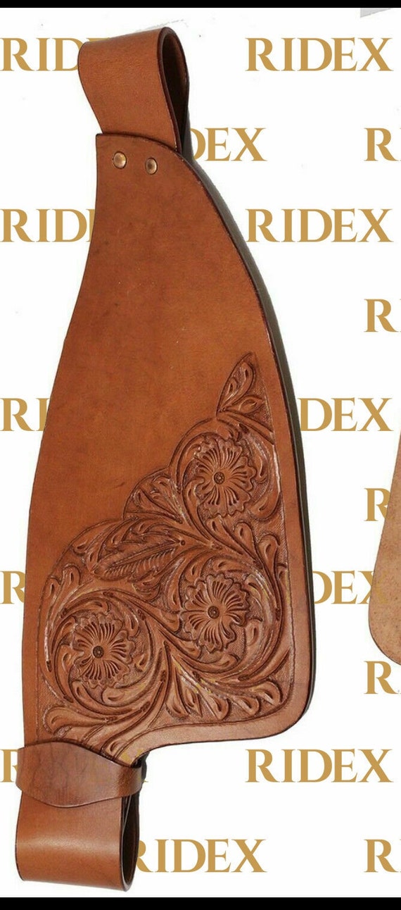 Garde-boue Western Cuir Marron Huilé Floral – Taille Adulte (Challenger)