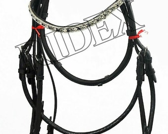 Bride De Dressage Anatomique Ridex En Cuir, Avec Pierre Cristal Noire, Pour Cheval, Neuve