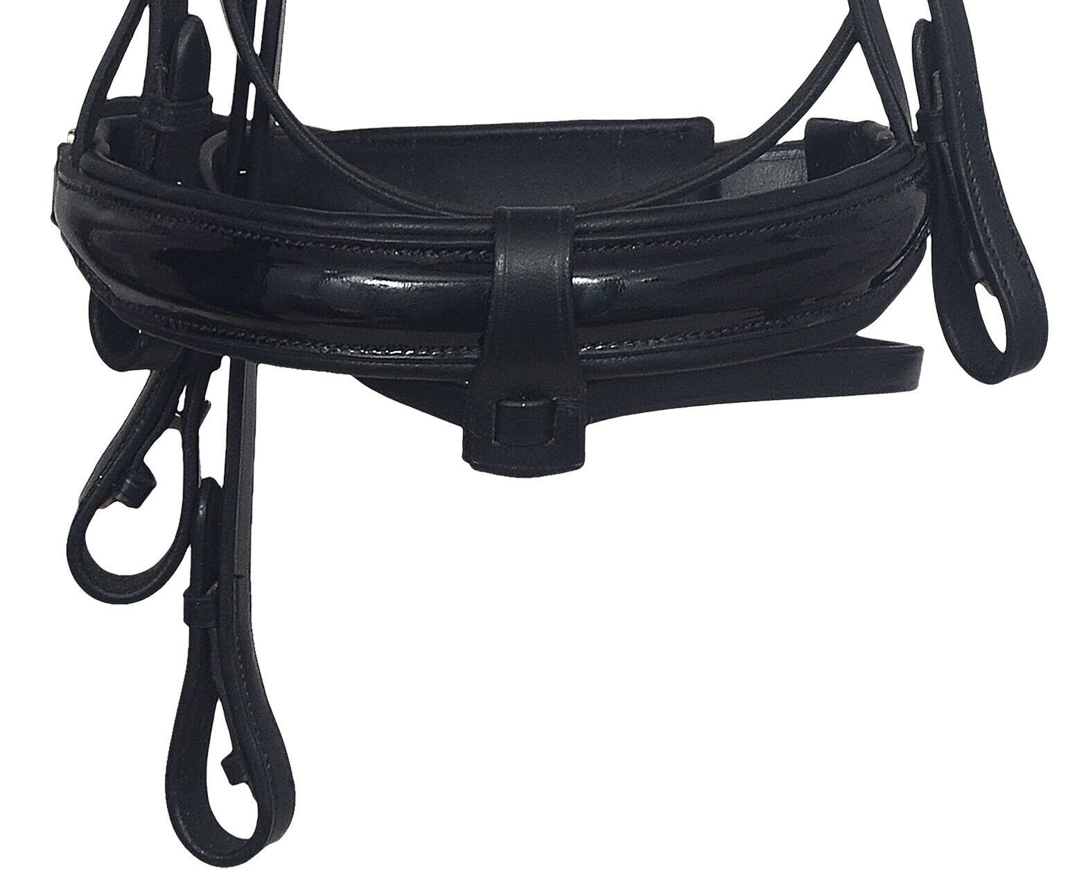 Frontal en cristal de pierre multicolore avec rembourrage en cuir de dressage noir. - France