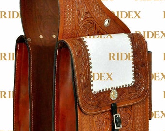 Echtleder Western-Pferdesatteltasche mit Punzierungs-Detail.
