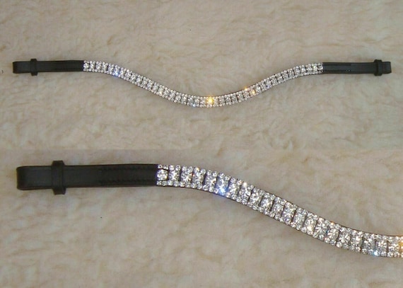 Bride De Dressage En Cuir - Bandeau Cristal Noir - Rembourrée - Taille Cheval