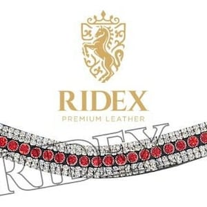 New Ridex Designer Red Crystal Horse Leather Five Row Brow Band .