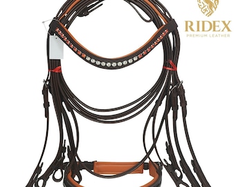 Bride cuir cheval double rênes Weymouth avec rembourrage vert
