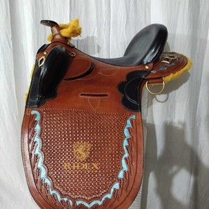 Beautiful Australian Stock Leather Horse Saddle With Tooling Carving All Sizes .