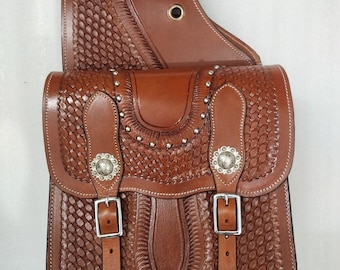 Geniune Leder Westernspur Werkzeugbau schnitzen Pferdesattel Tasche.