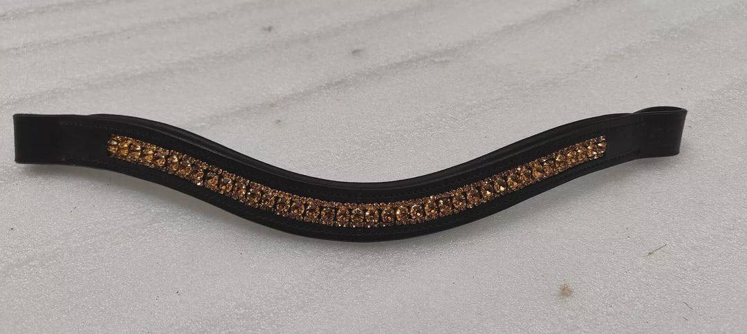 Browband de bride de cheval en cuir cristal doré à 3 rangs