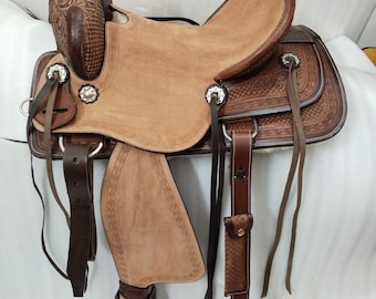 Western Roping Barrel Tooled Leather Horse Tack Leather Saddle Set For Horse.