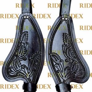 Hand Tooled Dark Brown Leather Western Fenders - Full Size