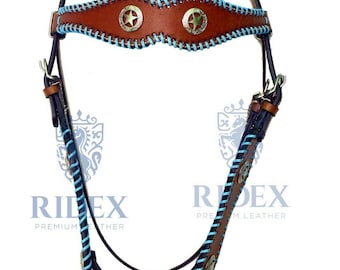 Manaal Enterprises Western Tête en cuir sculpté à la main Collier poitrine rênes Taille complète