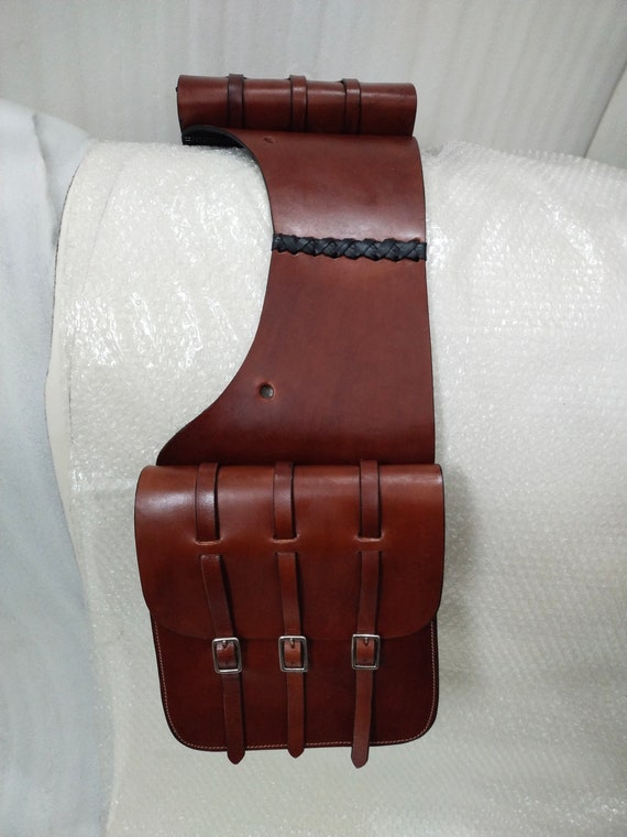 Sacoche de selle en cuir Avion Western avec 3 sangles pour cheval
