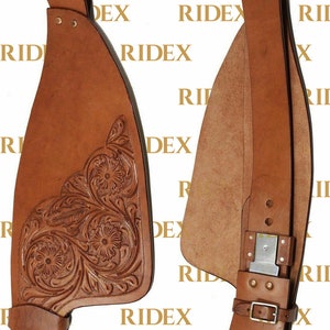 Western Leather Brown Carved Shaped Full Size Fender for Horse.