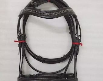 Anatomic Leather Padded Bridle With Black Color Stone & Padding Dressage Bridle For Horse.