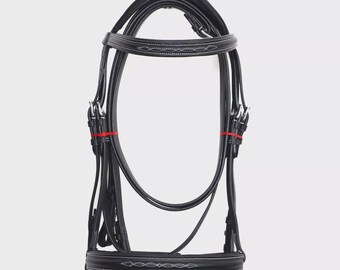 English Leather Horse Bridle: Fancy Stitch Browband, Leather Reins For Horse.