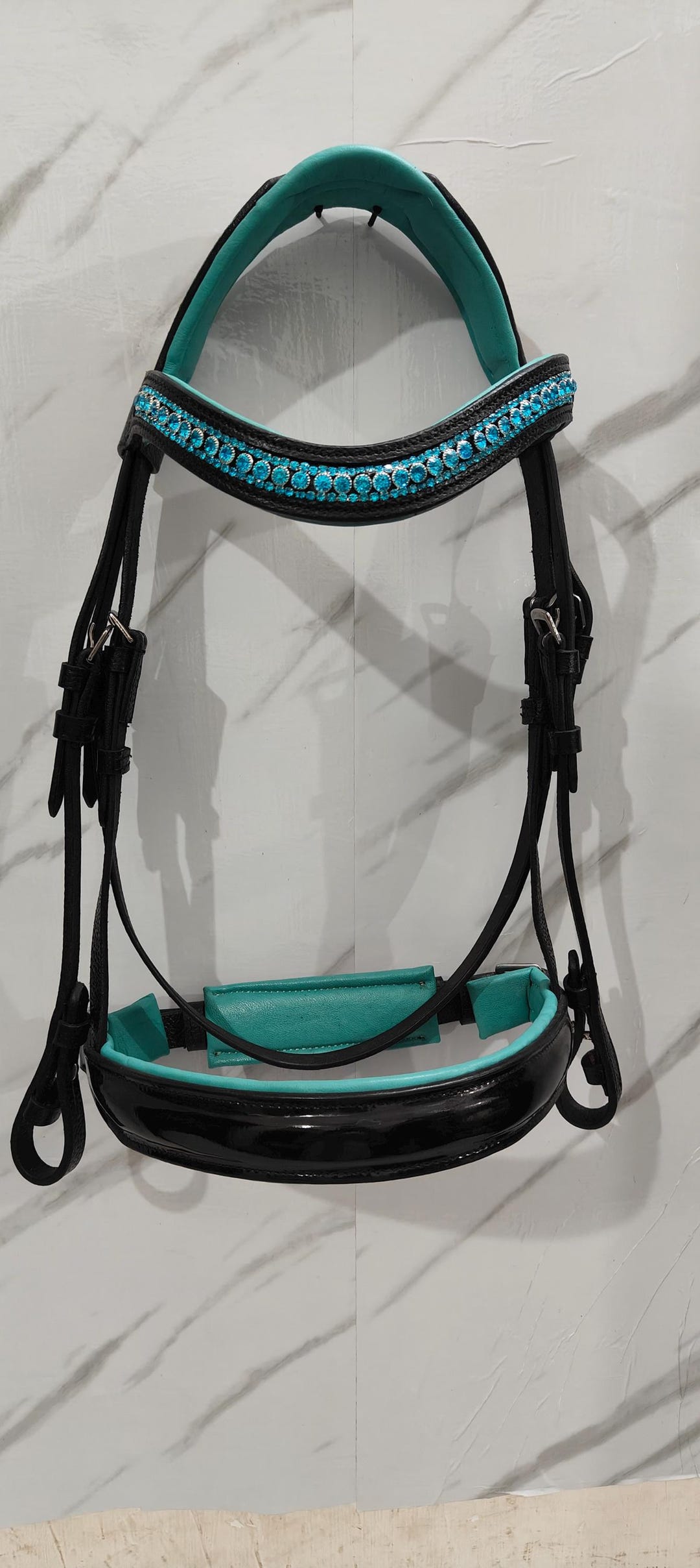 White and turquoise rhinestone browband