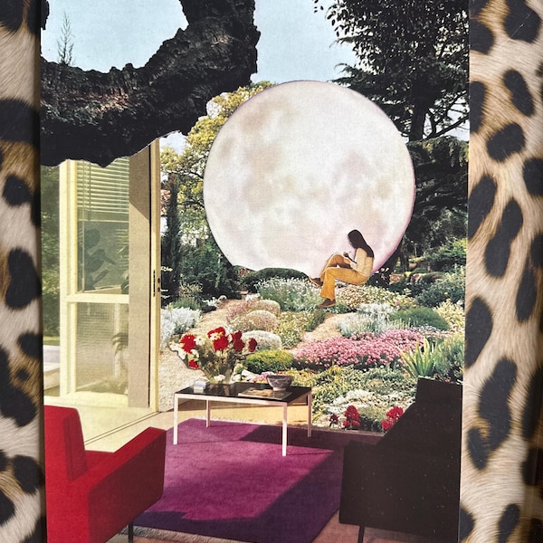 moon vintage collage wall art, artprint, surreal art print, art, retro wall decor, inspirational print, retro magazine art, unique gift