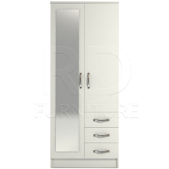 White Wardrobe Ready Assembled Classic 2 Door 3 Drawer Combi