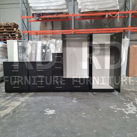 Black Wardrobe, Large Wardrobe Ready Assembled Classic 4 Door 2 Drawer Mirrored Wardrobe - Etsy Black Wardrobe, Large Wardrobe Ready Assembled Classic 4 Door 2 Drawer Mirrored Wardrobe - Etsy