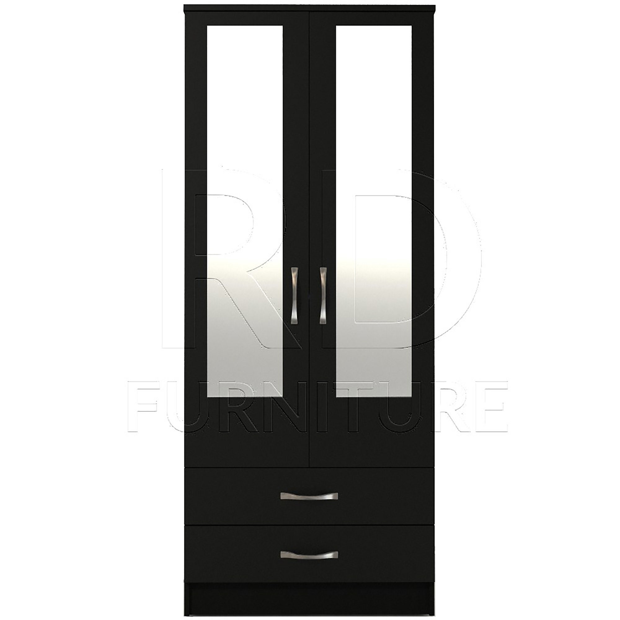 Black Wardrobe Ready Assembled Classic 2 Door 2 Drawer Mirrored Wardrobe Double Wardrobe With Mirror Etsy