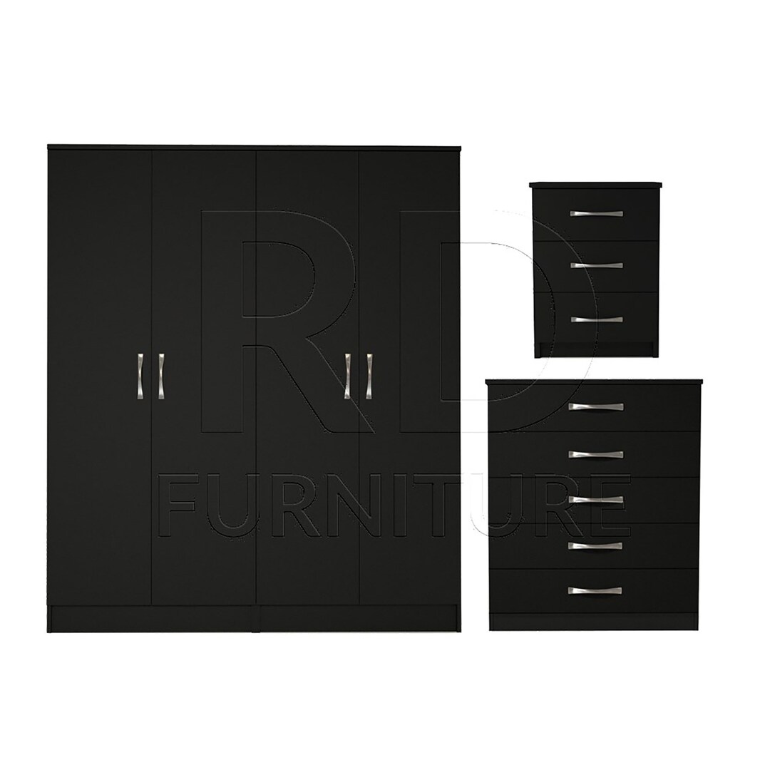 Bedroom Set, Black Bedroom Set, Black Wardrobe, Mirrored Wardrobe