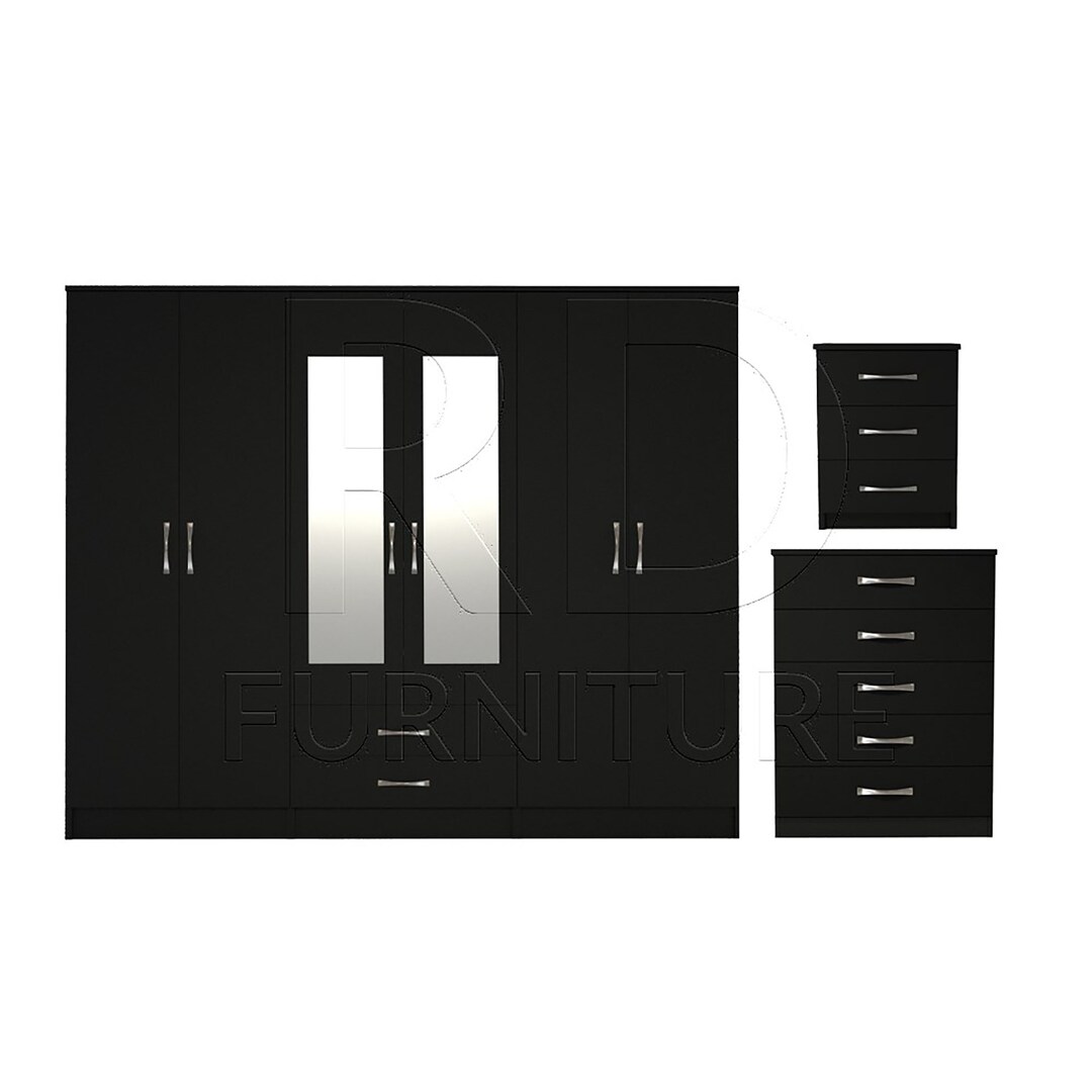 Bedroom Set, Black Bedroom Set, Black Wardrobe, Mirrored Wardrobe