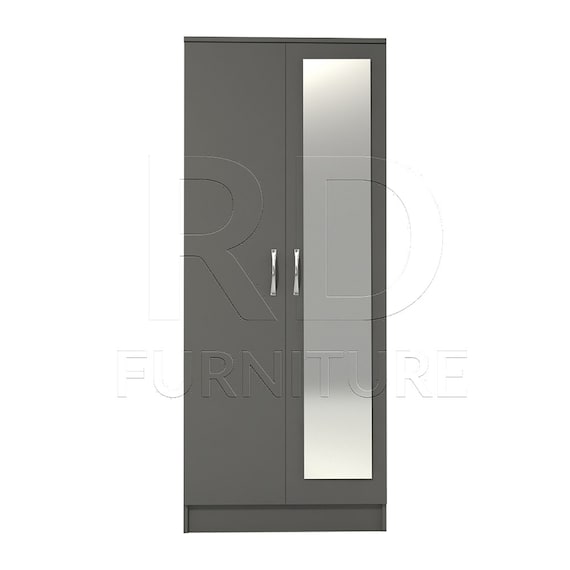 Grey Wardrobe Double Wardrobe With Mirror Ready assembled Classic 2 Door Mirrored Wardrobe
