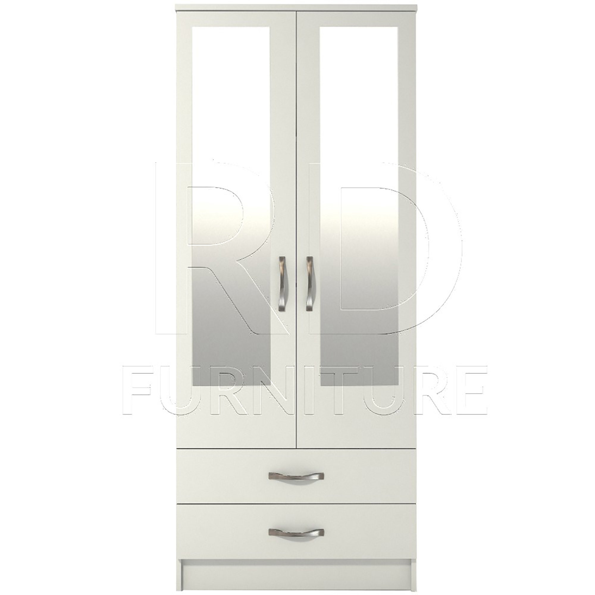 White Wardrobe Ready assembled Classic 2 Door 2 Drawer Mirrored Wardrobe Double Wardrobe With Mirror