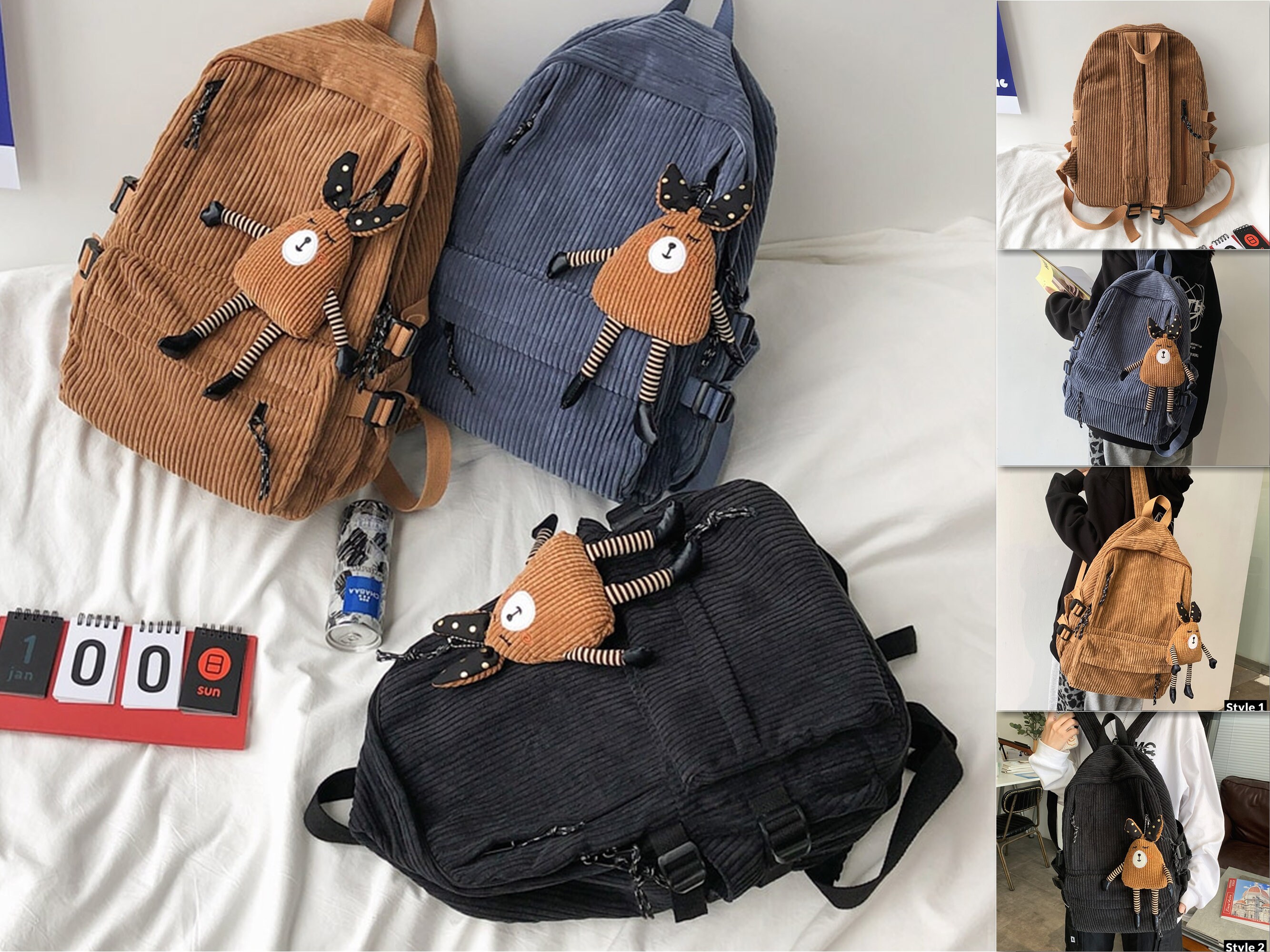 Trendy Corduroy Backpack With Cute 