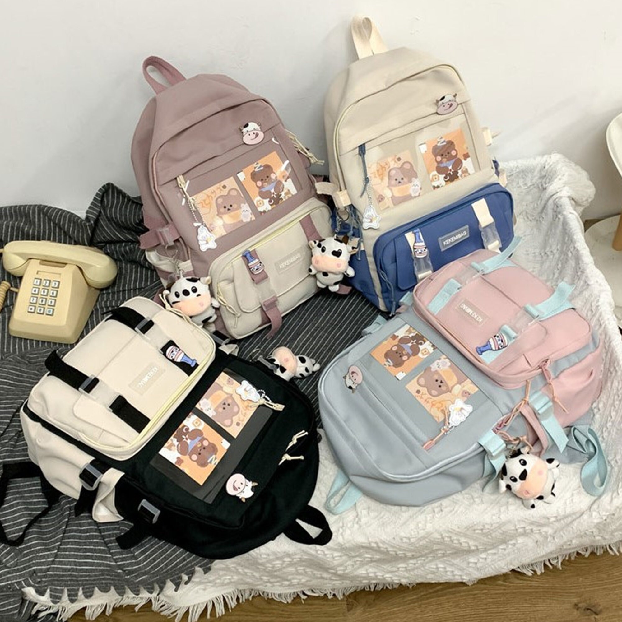 Cute Anime Backpack School Bag with Kawaii Pin and Accessories Nylon  Lightweight | eBay