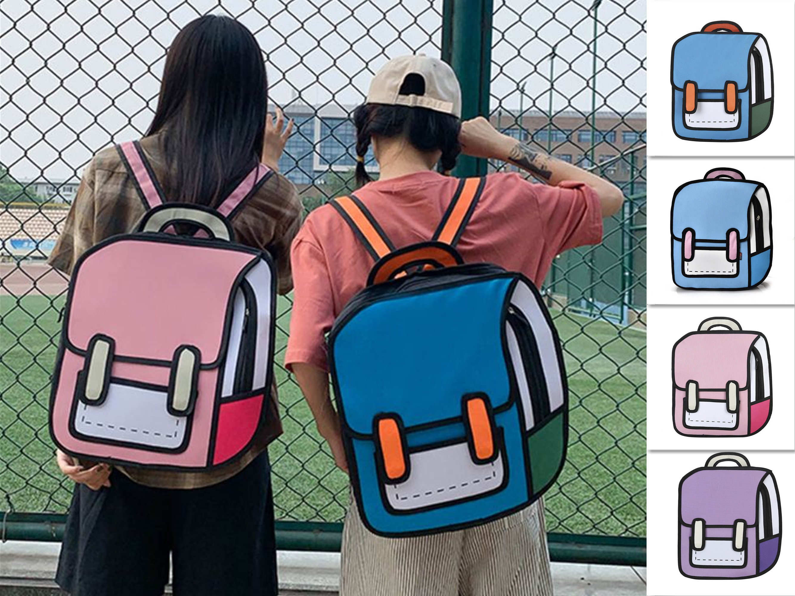Amazon.com | Aobiono Kawaii Backpack Cute Cartoon 3D Jump Style 2D Drawing  from Comic Paper Anime Bookbag School Supplies Fun Daypack (Purple) | Kids'  Backpacks