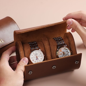 Reishorlogedoos, gepersonaliseerde lederen horlogekast, luxe lederen horlogekastrol voor horloges, Vaderdagcadeaus voor mannen, cadeau voor papa