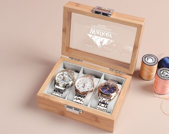 Personalisierte 3Slots Uhrenbox für Männer, benutzerdefinierte Uhr Aufbewahrungsbox, Uhr Veranstalter, Groomsmen Geschenke, Geschenk für ihn