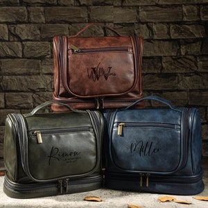 große Männer-Waschtasche, Gravierte hängende Toilettentasche, wasserdichtes Leder Rasierzeug/Dopp Kit,Geschenk für ihn,Valentinstagsgeschenk