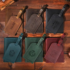 gegraveerde paspoorthoes, leren paspoorthouder met label, gepersonaliseerd leren bagagelabel, paspoorthouder, reiscadeau voor mannen