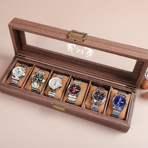 Organizzatore di orologi con design personalizzato, custodia personalizzata per orologi, scatola per orologi, contiene 6 orologi, regalo per la festa del papà, regalo per il testimone